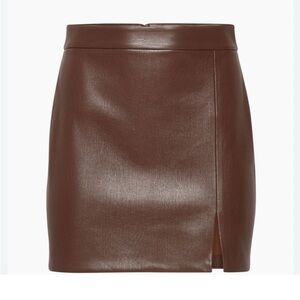 Aritzia Patio Vegan Leather High Waisted Mini Skirt Size 2 Cognac Brown